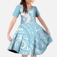 Blue Hawaii Anthurium Plumeria Lei Family Matching Long Sleeve Bodycon Dress and Hawaiian Shirt