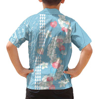 Blue Hawaii Anthurium Plumeria Lei Family Matching Mermaid Dress and Hawaiian Shirt