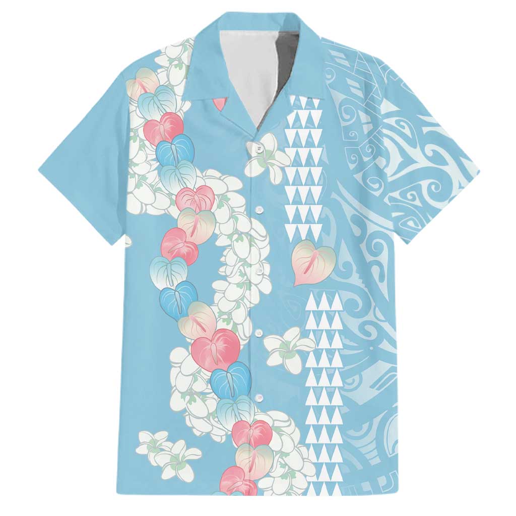 Blue Hawaii Anthurium Plumeria Lei Family Matching Mermaid Dress and Hawaiian Shirt