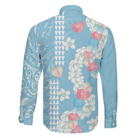 Blue Hawaii Anthurium Plumeria Lei Family Matching Off The Shoulder Long Sleeve Dress and Hawaiian Shirt