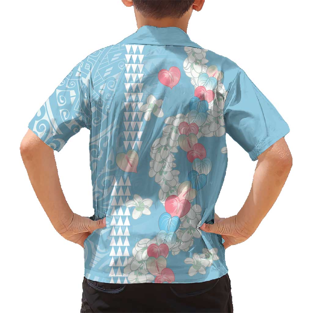 Blue Hawaii Anthurium Plumeria Lei Family Matching Short Sleeve Bodycon Dress and Hawaiian Shirt