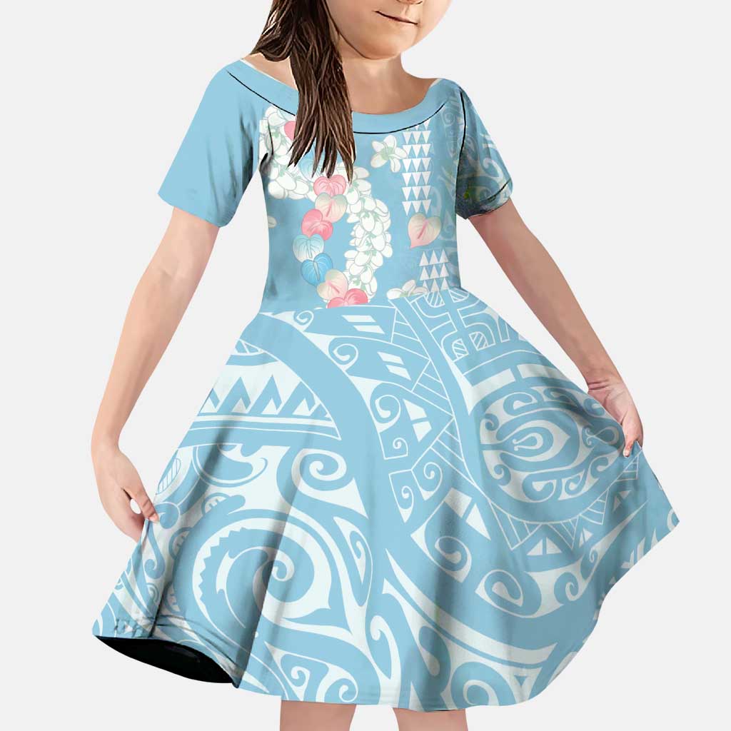 Blue Hawaii Anthurium Plumeria Lei Family Matching Tank Maxi Dress and Hawaiian Shirt