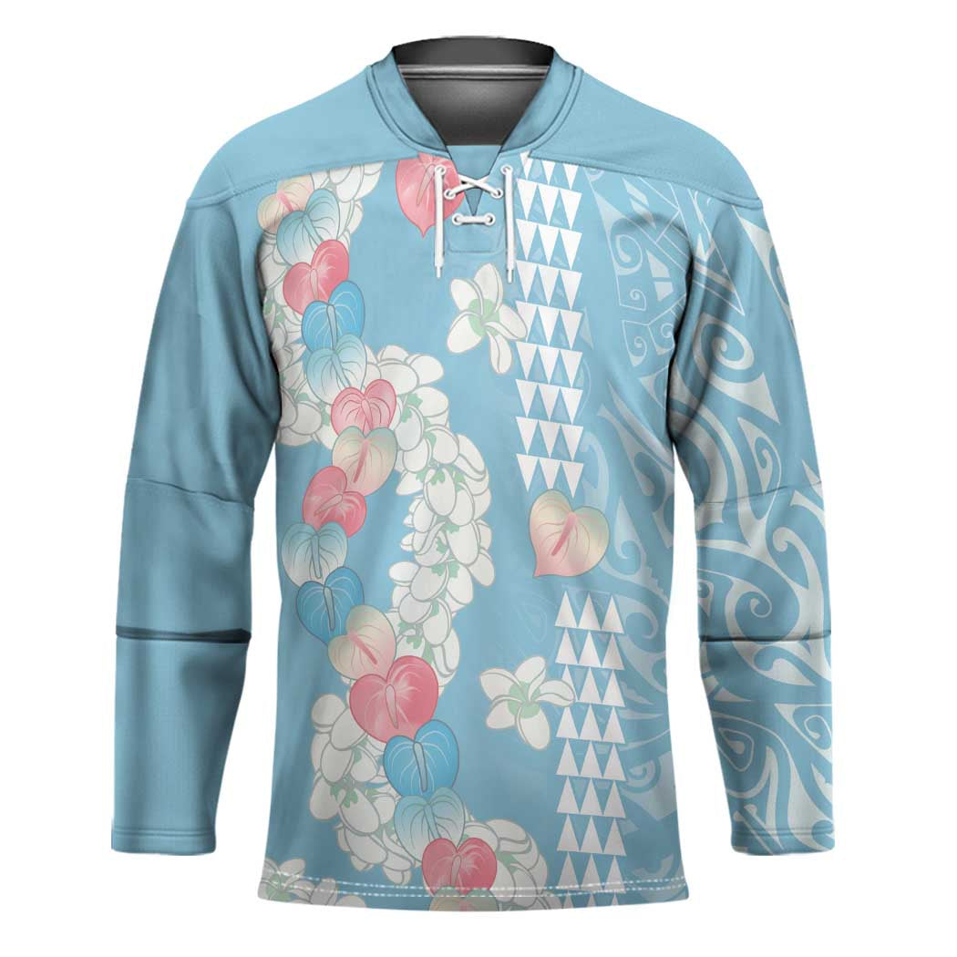 Blue Hawaii Anthurium Plumeria Lei Hockey Jersey LT9 Unisex Blue - Polynesian Pride