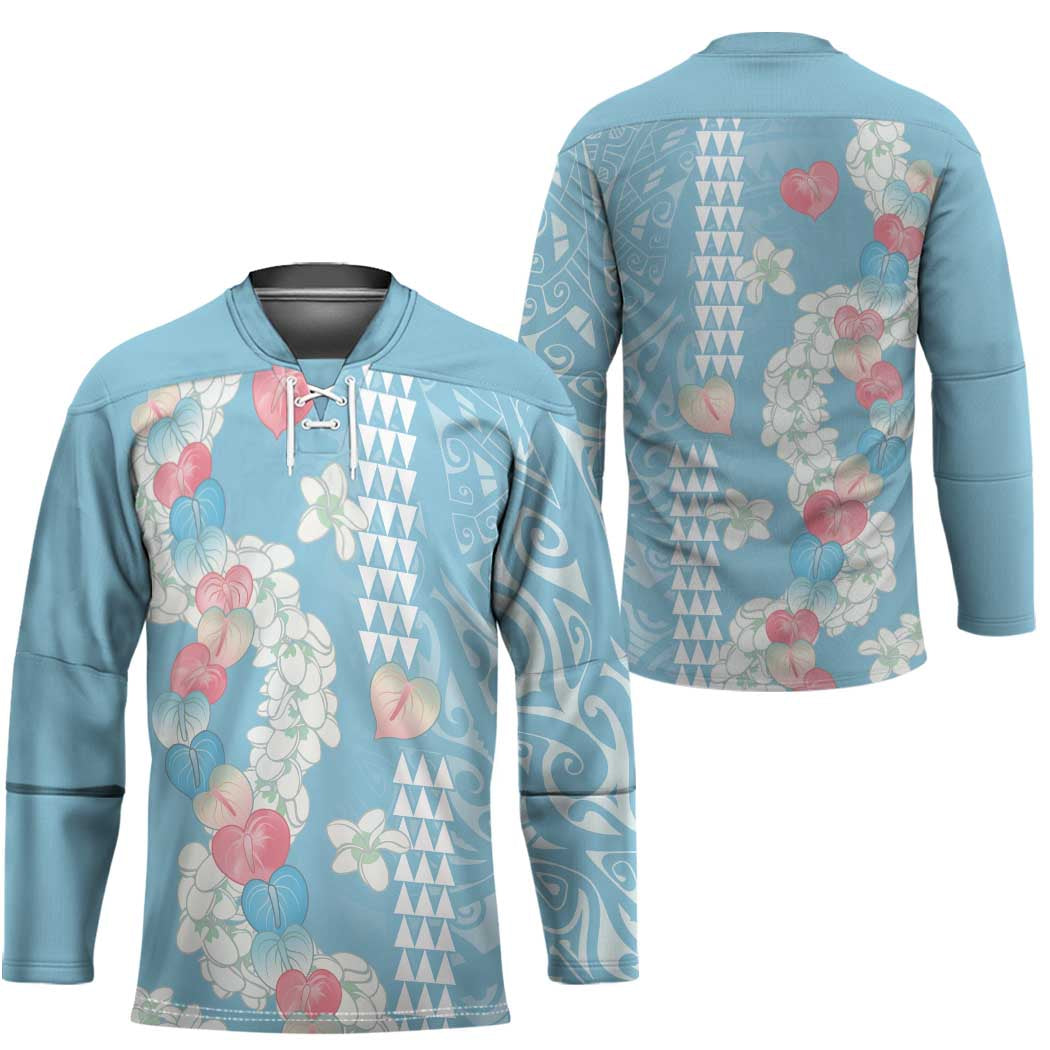 Blue Hawaii Anthurium Plumeria Lei Hockey Jersey LT9 - Polynesian Pride