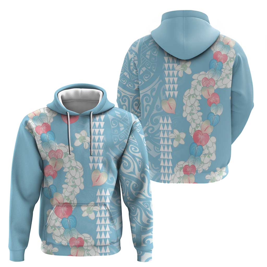 Blue Hawaii Anthurium Plumeria Lei Hoodie