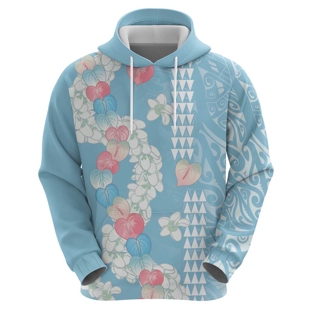 Blue Hawaii Anthurium Plumeria Lei Hoodie