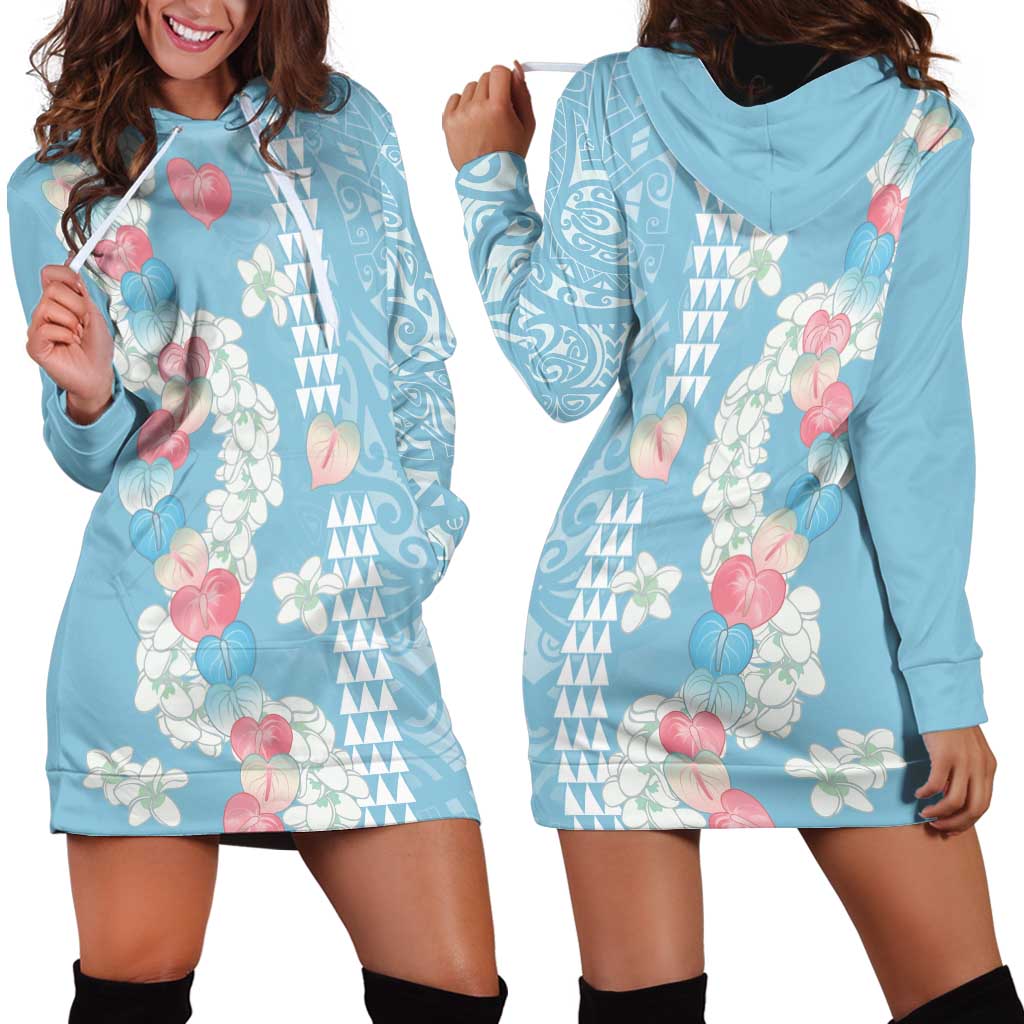 Blue Hawaii Anthurium Plumeria Lei Hoodie Dress LT9 - Polynesian Pride