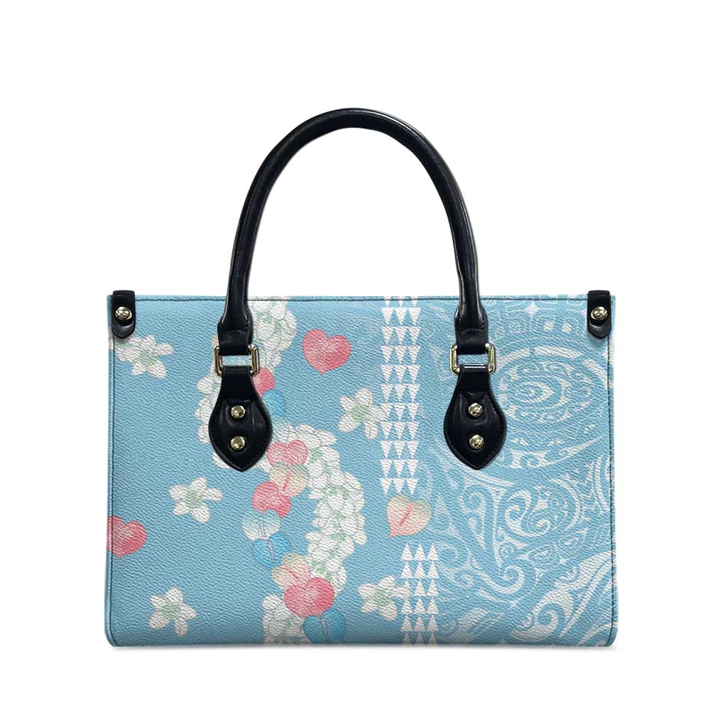 Blue Hawaii Anthurium Plumeria Lei Leather Bag