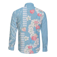 Blue Hawaii Anthurium Plumeria Lei Long Sleeve Button Shirt