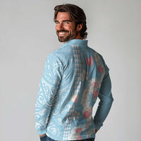 Blue Hawaii Anthurium Plumeria Lei Long Sleeve Polo Shirt