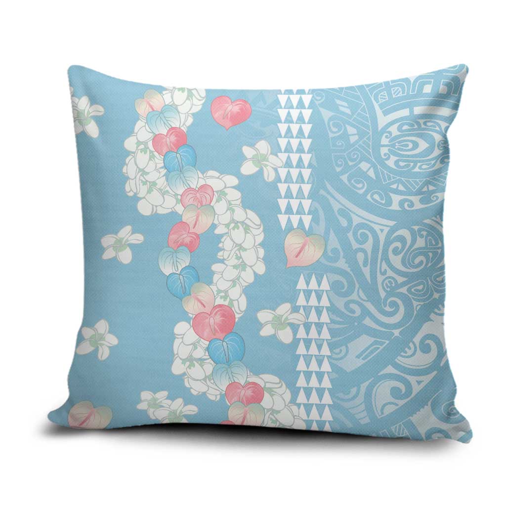 Blue Hawaii Anthurium Plumeria Lei Pillow Cover
