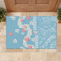 Blue Hawaii Anthurium Plumeria Lei Rubber Doormat