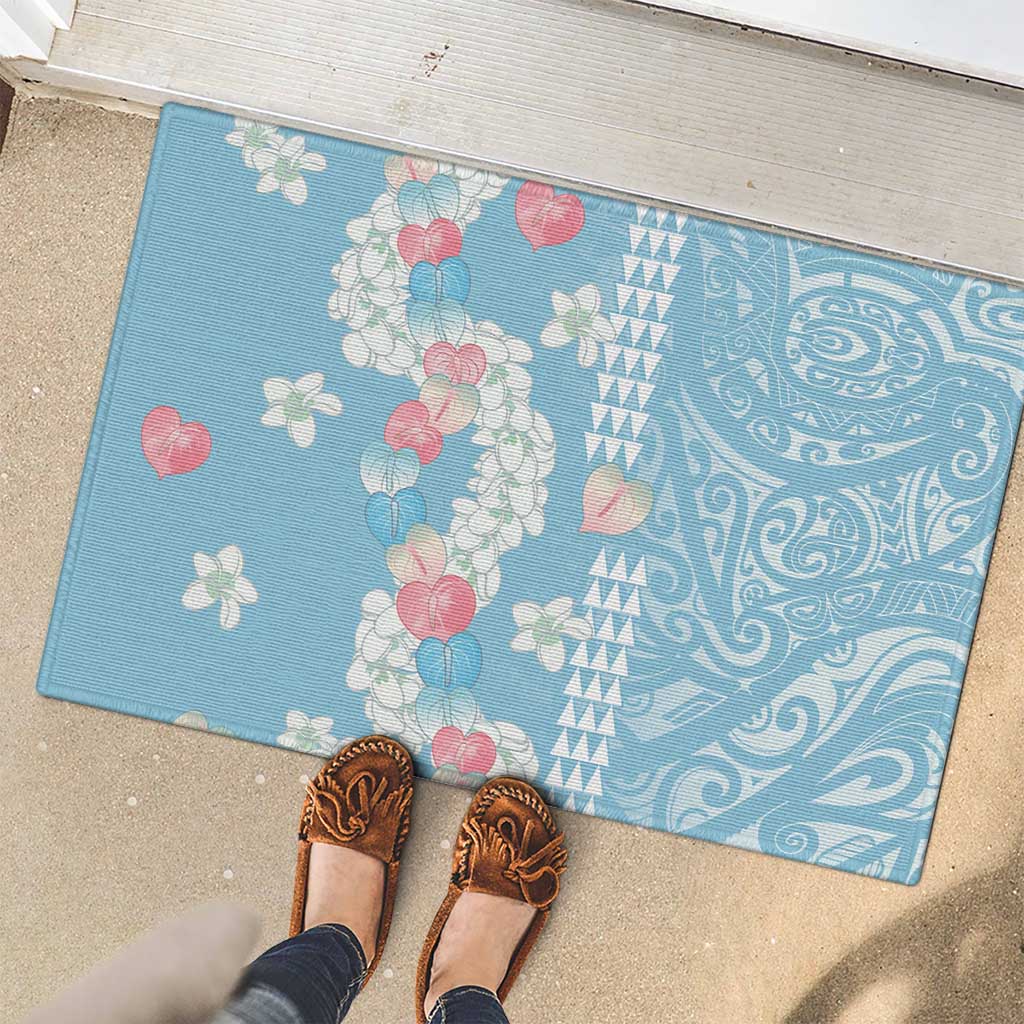 Blue Hawaii Anthurium Plumeria Lei Rubber Doormat