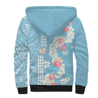 Blue Hawaii Anthurium Plumeria Lei Sherpa Hoodie