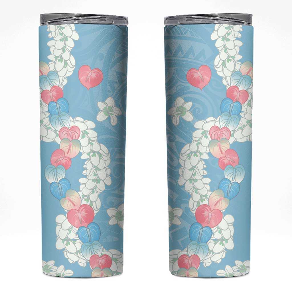 Blue Hawaii Anthurium Plumeria Lei Skinny Tumbler