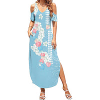 Blue Hawaii Anthurium Plumeria Lei Summer Maxi Dress