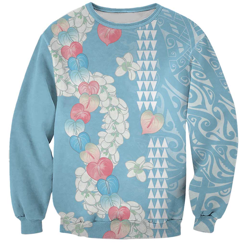 Blue Hawaii Anthurium Plumeria Lei Sweatshirt