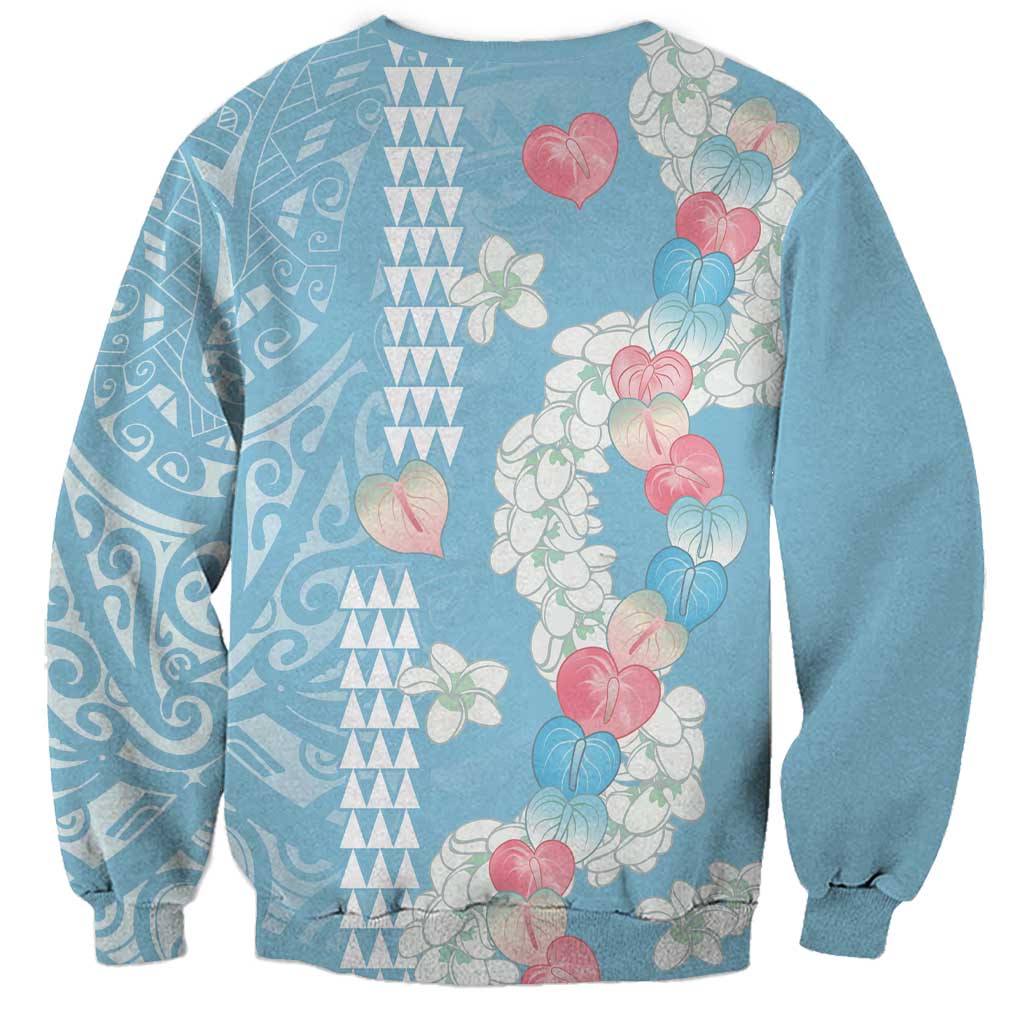 Blue Hawaii Anthurium Plumeria Lei Sweatshirt