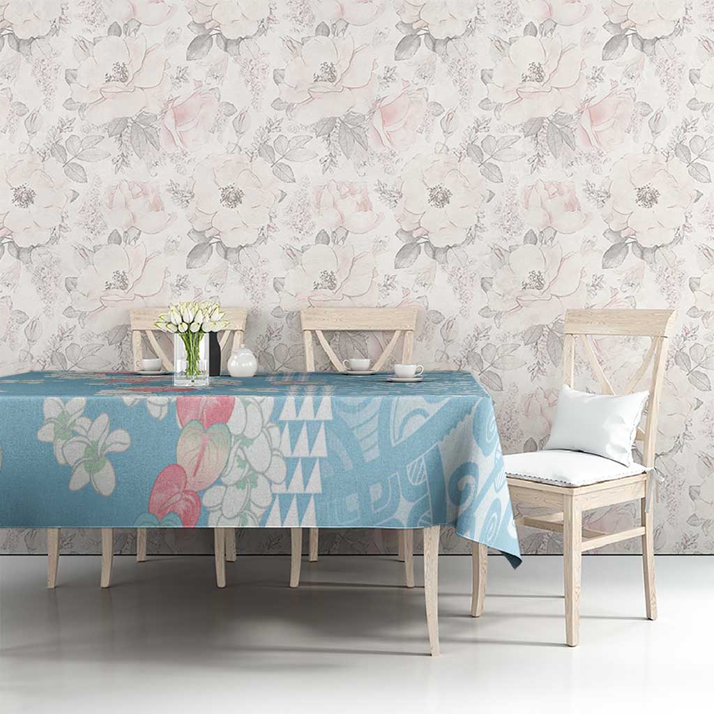 Blue Hawaii Anthurium Plumeria Lei Tablecloth