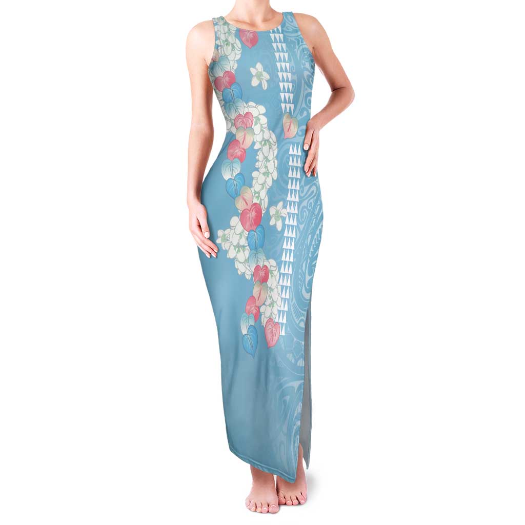Blue Hawaii Anthurium Plumeria Lei Tank Maxi Dress