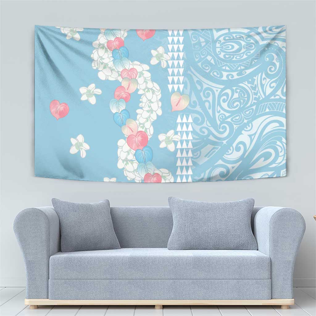 Blue Hawaii Anthurium Plumeria Lei Tapestry