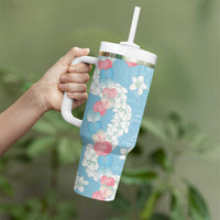 Blue Hawaii Anthurium Plumeria Lei Tumbler With Handle