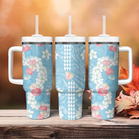 Blue Hawaii Anthurium Plumeria Lei Tumbler With Handle