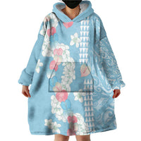 Blue Hawaii Anthurium Plumeria Lei Wearable Blanket Hoodie