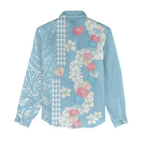 Blue Hawaii Anthurium Plumeria Lei Women Casual Shirt LT9 - Polynesian Pride