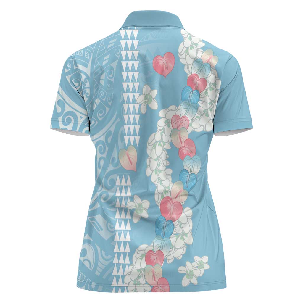 Blue Hawaii Anthurium Plumeria Lei Women Polo Shirt LT9 - Polynesian Pride