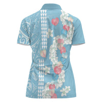 Blue Hawaii Anthurium Plumeria Lei Women Polo Shirt LT9 - Polynesian Pride