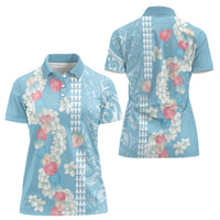 Blue Hawaii Anthurium Plumeria Lei Women Polo Shirt LT9 - Polynesian Pride