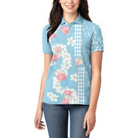 Blue Hawaii Anthurium Plumeria Lei Women Polo Shirt LT9 - Polynesian Pride