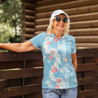 Blue Hawaii Anthurium Plumeria Lei Women Polo Shirt LT9 - Polynesian Pride