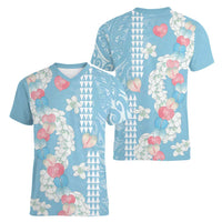 Blue Hawaii Anthurium Plumeria Lei Women V-Neck T-Shirt