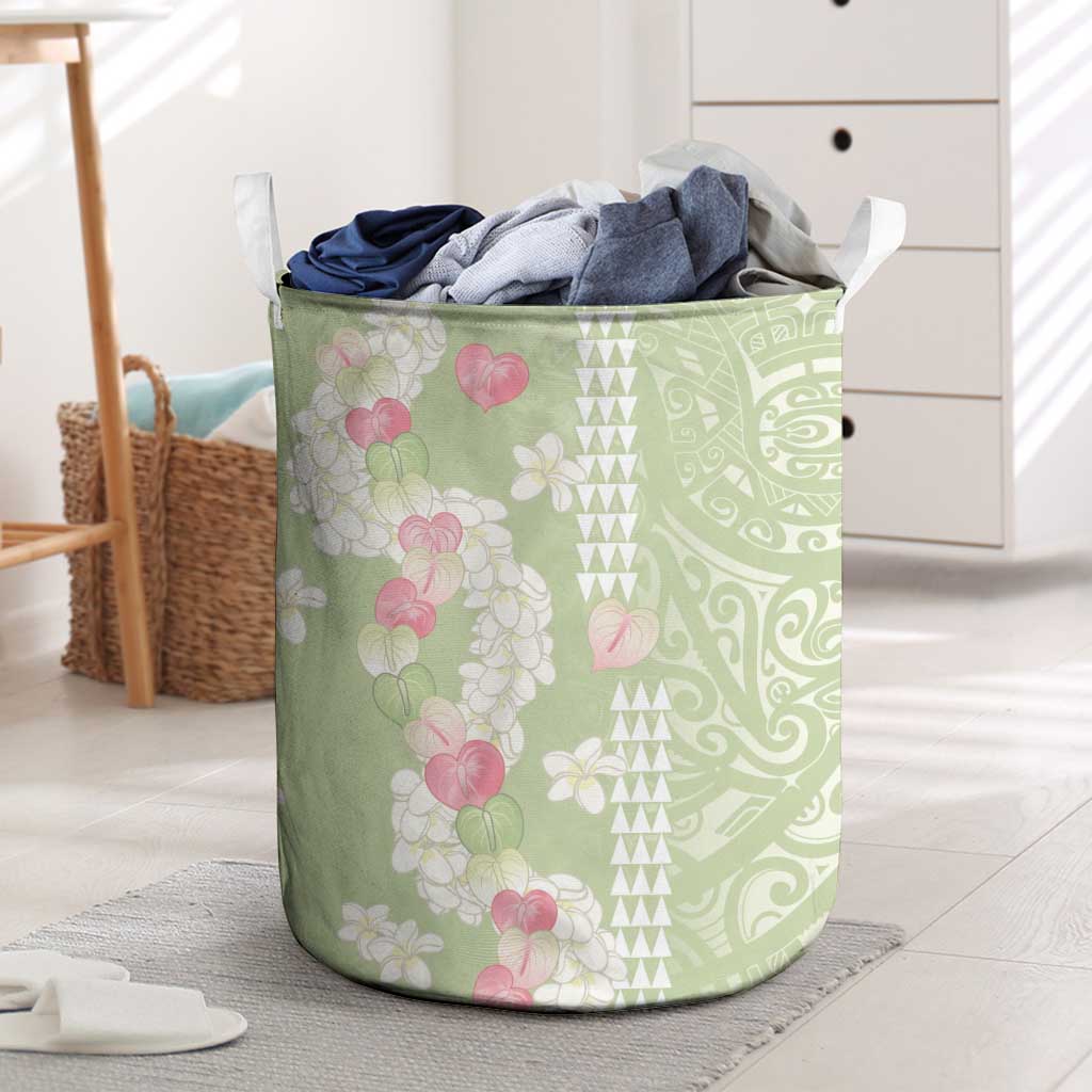 Leaf Green Hawaii Anthurium Plumeria Lei Laundry Basket