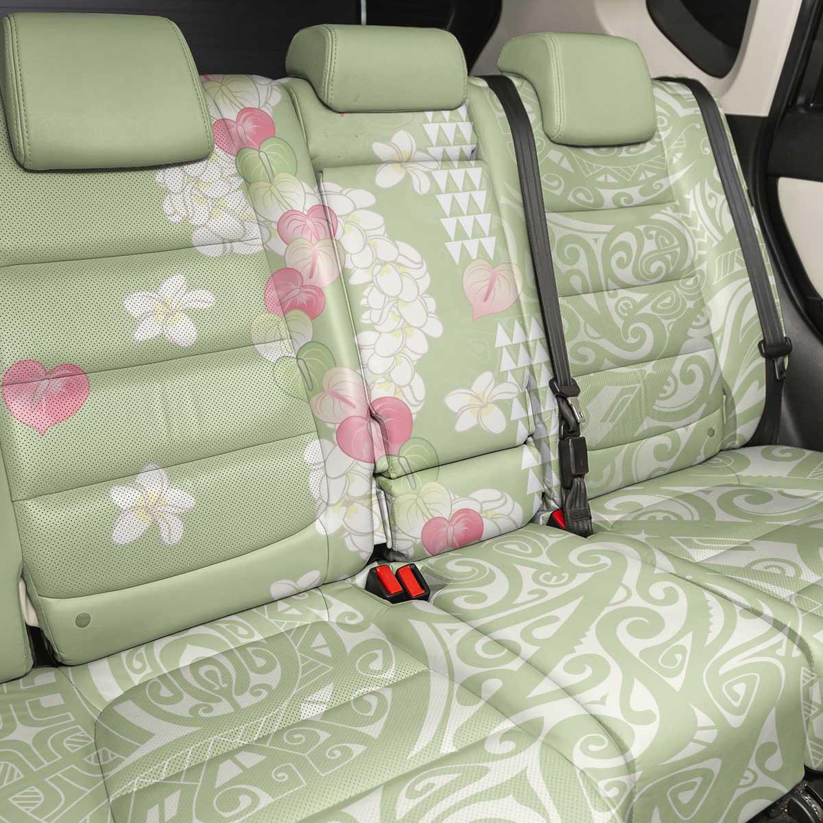 Leaf Green Hawaii Anthurium Plumeria Lei Back Car Seat Cover