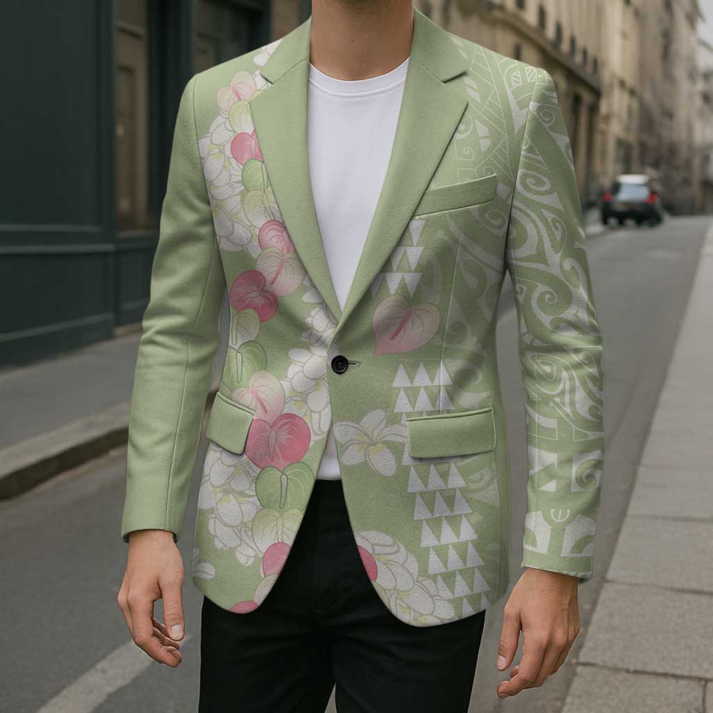 Leaf Green Hawaii Anthurium Plumeria Lei Blazer