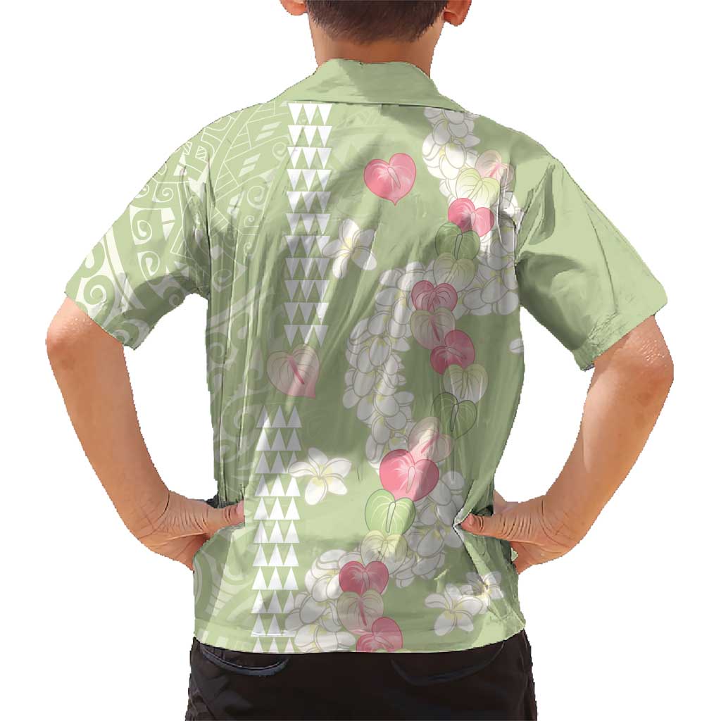 Leaf Green Hawaii Anthurium Plumeria Lei Family Matching Long Sleeve Bodycon Dress and Hawaiian Shirt LT9 - Polynesian Pride