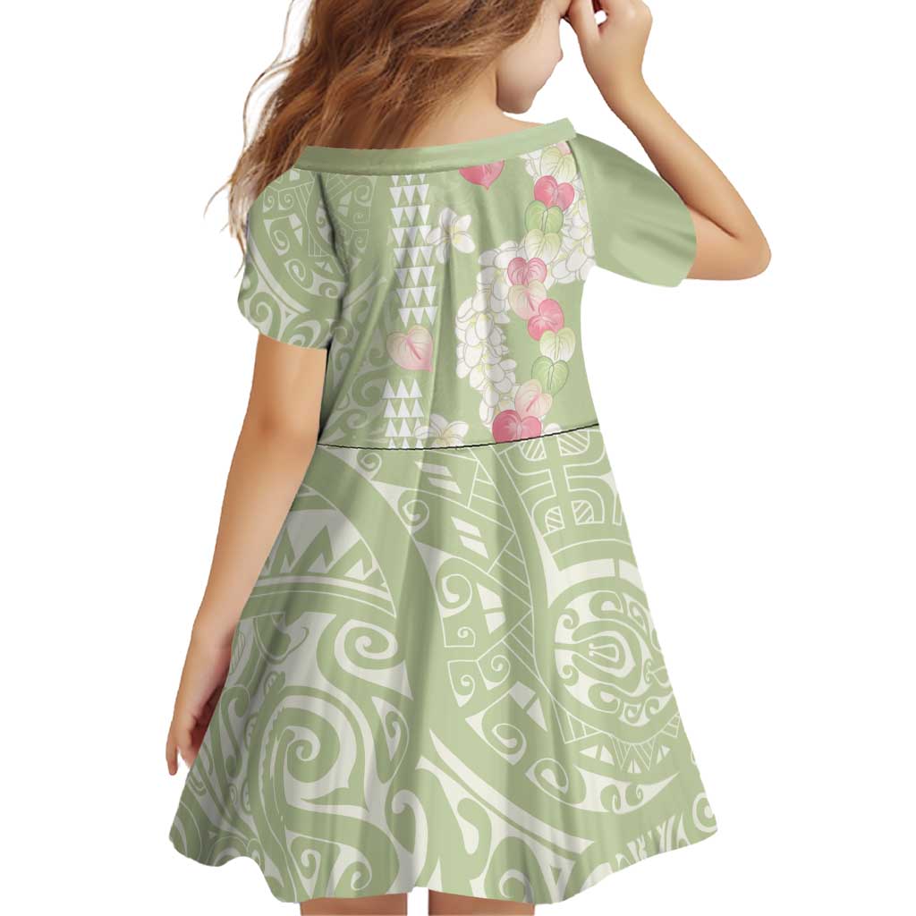 Leaf Green Hawaii Anthurium Plumeria Lei Family Matching Long Sleeve Bodycon Dress and Hawaiian Shirt LT9 - Polynesian Pride