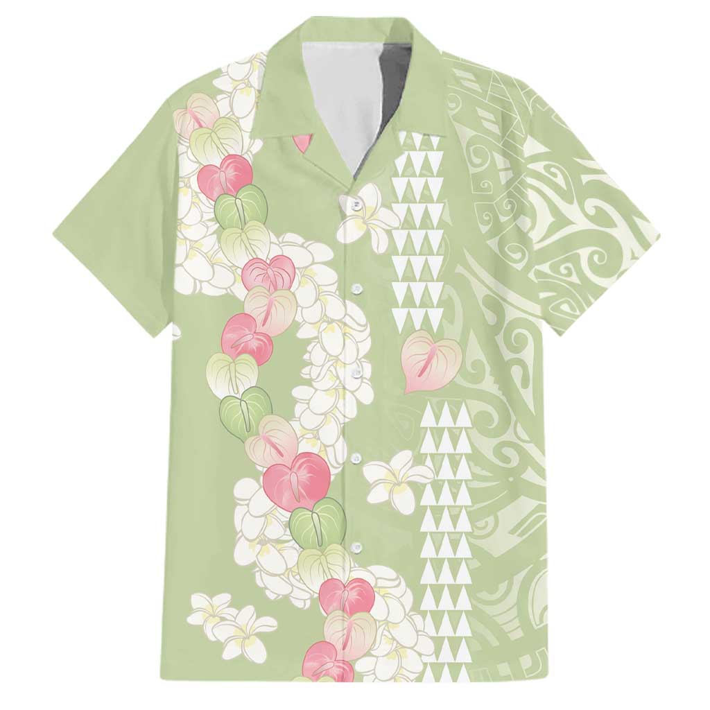 Leaf Green Hawaii Anthurium Plumeria Lei Family Matching Long Sleeve Bodycon Dress and Hawaiian Shirt LT9 Dad's Shirt - Short Sleeve Green - Polynesian Pride