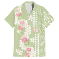 Leaf Green Hawaii Anthurium Plumeria Lei Family Matching Long Sleeve Bodycon Dress and Hawaiian Shirt LT9 Dad's Shirt - Short Sleeve Green - Polynesian Pride