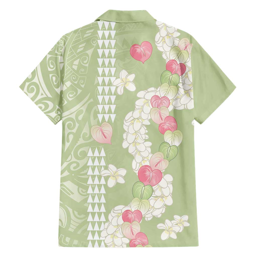 Leaf Green Hawaii Anthurium Plumeria Lei Family Matching Long Sleeve Bodycon Dress and Hawaiian Shirt LT9 - Polynesian Pride