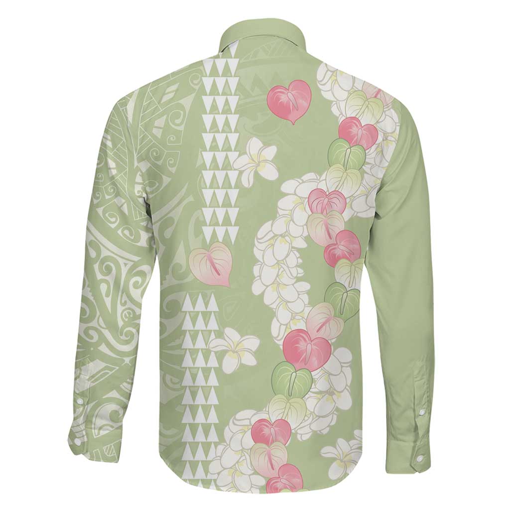 Leaf Green Hawaii Anthurium Plumeria Lei Family Matching Long Sleeve Bodycon Dress and Hawaiian Shirt LT9 - Polynesian Pride