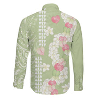 Leaf Green Hawaii Anthurium Plumeria Lei Family Matching Long Sleeve Bodycon Dress and Hawaiian Shirt LT9 - Polynesian Pride