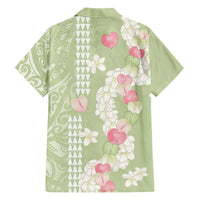 Leaf Green Hawaii Anthurium Plumeria Lei Family Matching Mermaid Dress and Hawaiian Shirt