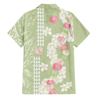Leaf Green Hawaii Anthurium Plumeria Lei Family Matching Puletasi and Hawaiian Shirt LT9 - Polynesian Pride