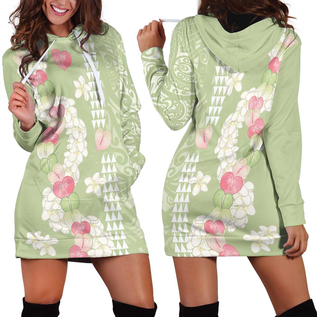 Leaf Green Hawaii Anthurium Plumeria Lei Hoodie Dress