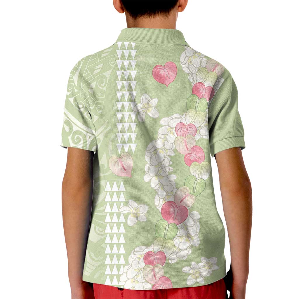 Leaf Green Hawaii Anthurium Plumeria Lei Kid Polo Shirt LT9 - Polynesian Pride