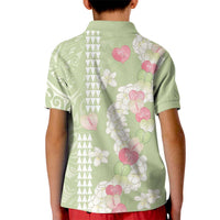Leaf Green Hawaii Anthurium Plumeria Lei Kid Polo Shirt LT9 - Polynesian Pride